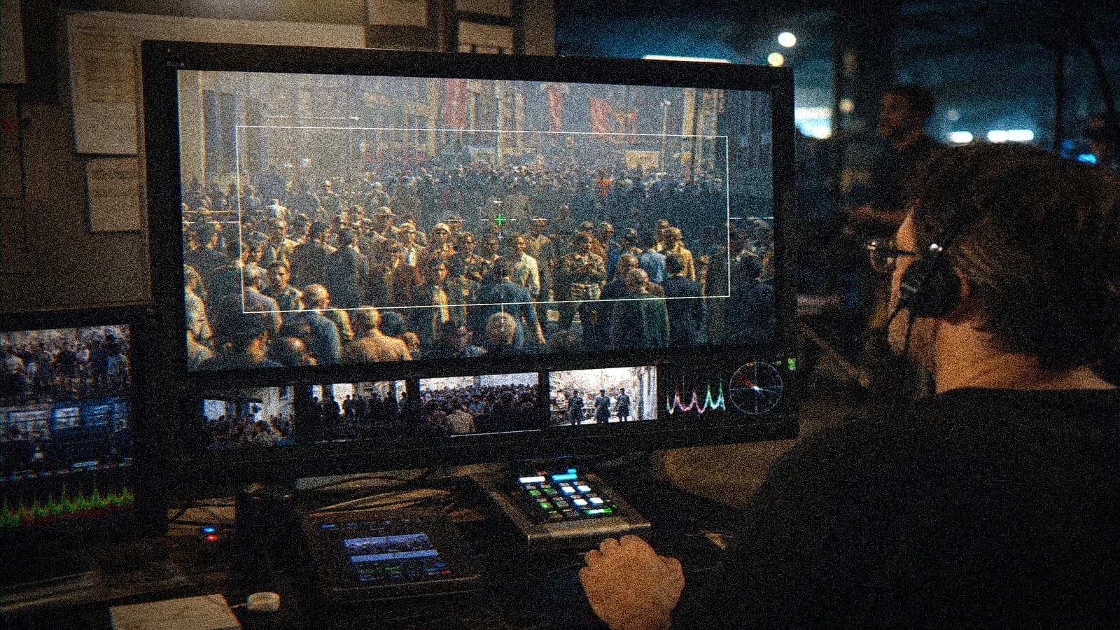 Workflow view 1 for the generation of a credible crowd with no clone effect with framing, light and consistency-control landmarks