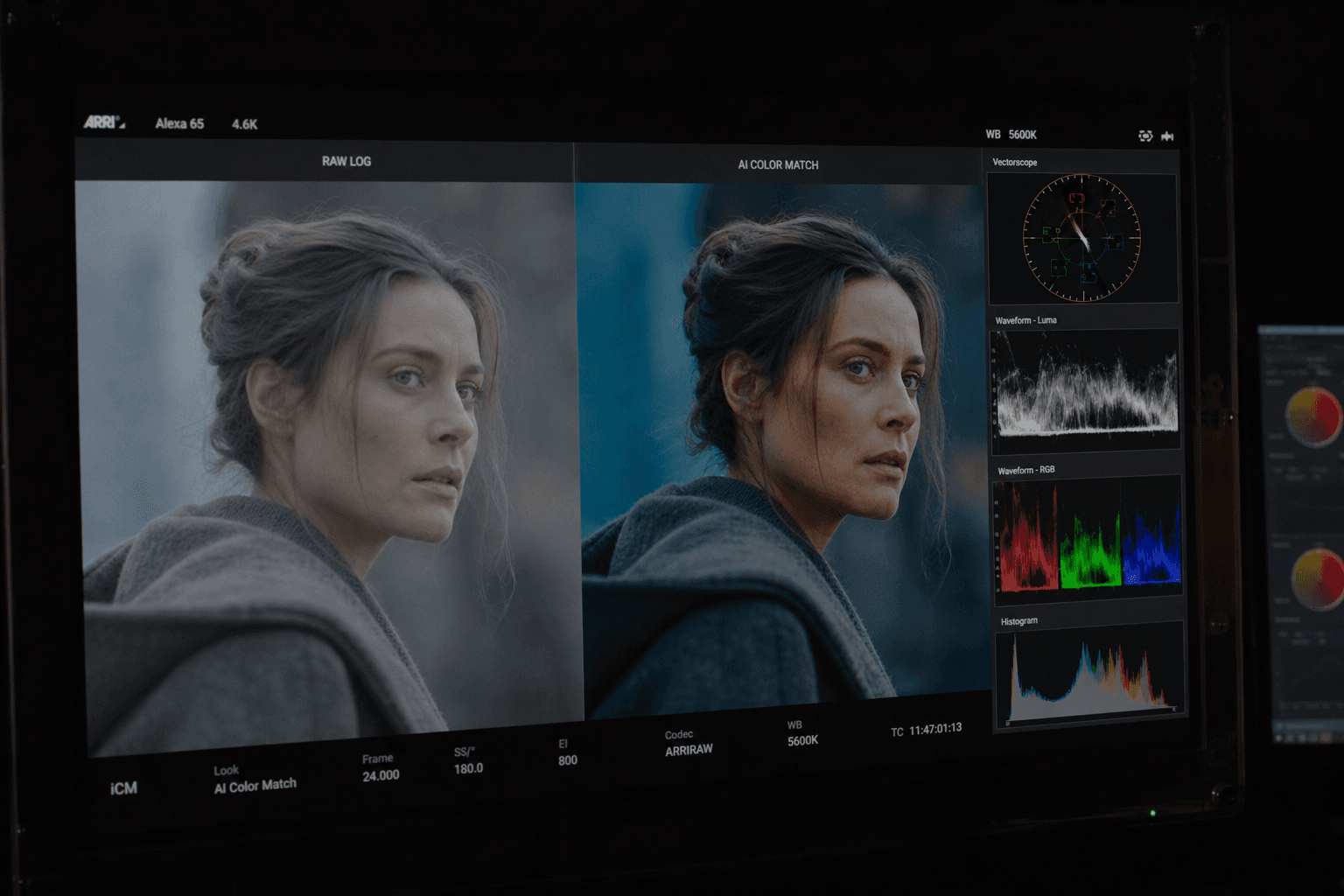 Scopes, color matching et correction primaire avec assistance IA