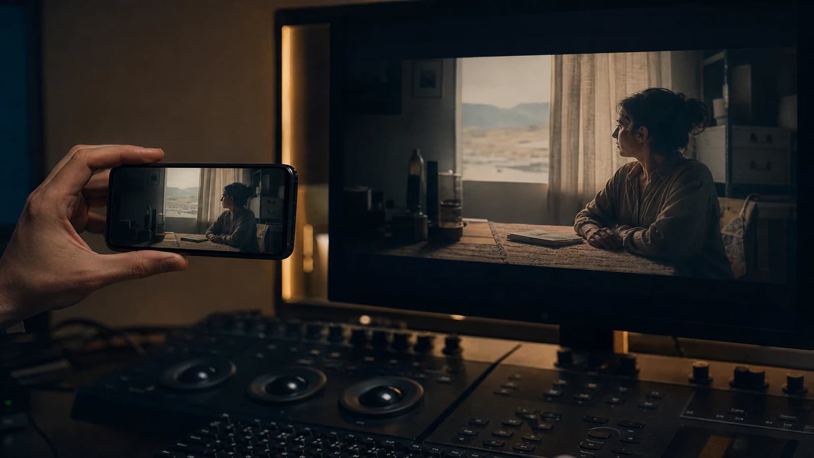 Validation finale d un master video IA sur ecran mobile et moniteur etalonne