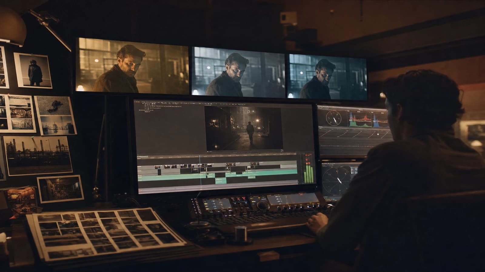 Comparaison de versions A B C sur une timeline de montage avec annotations visuelles