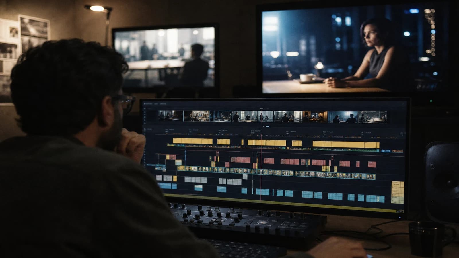 Comparison of A B C versions on an editing timeline with visual annotations