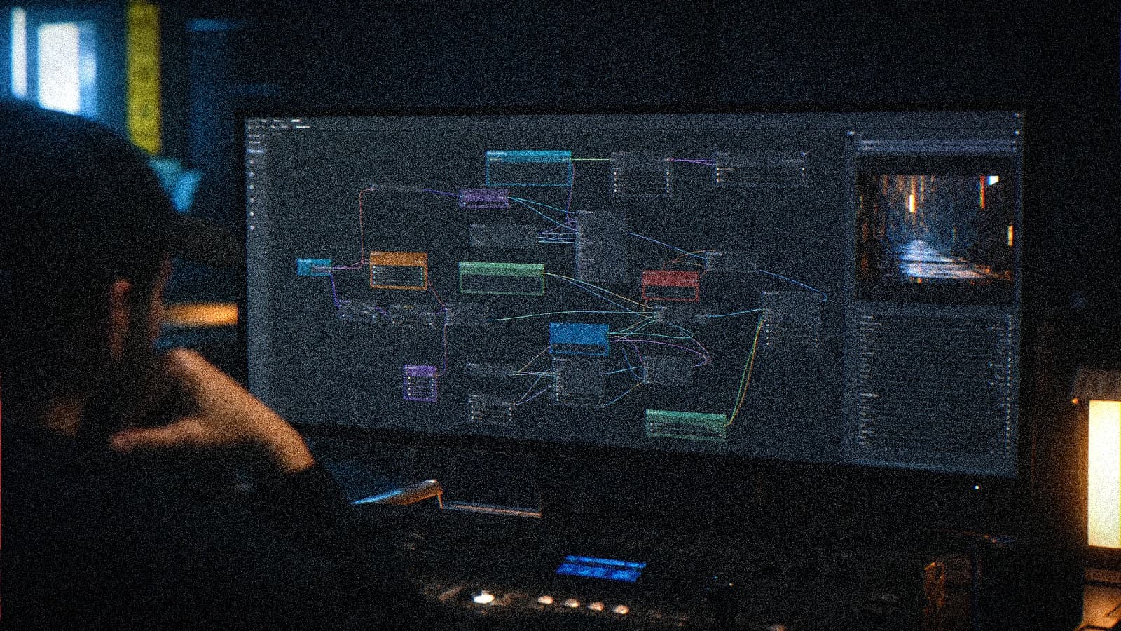Vue workflow 1 pour un pipeline ComfyUI débutant orienté rendu cinéma avec repères de cadrage, lumière et contrôle de cohérence