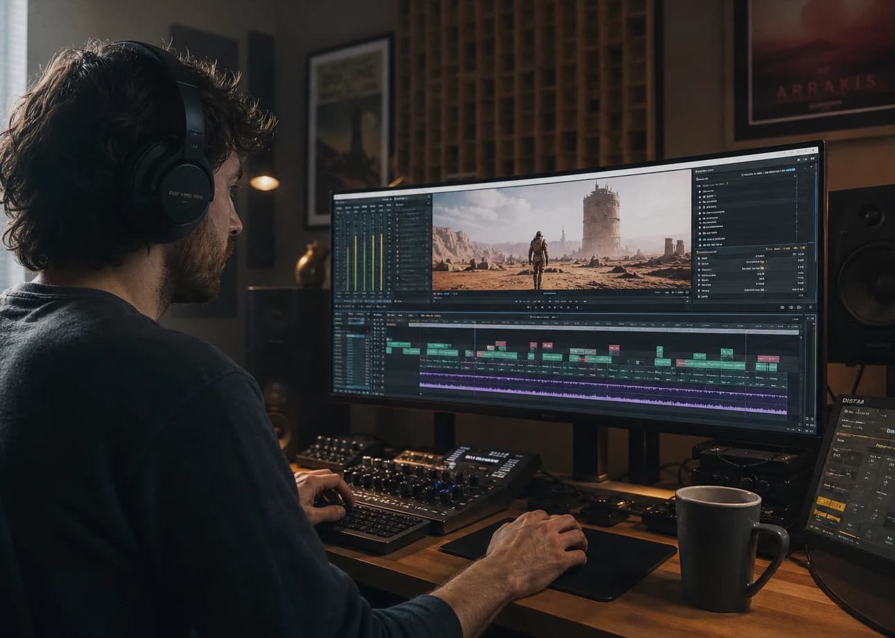 Organisation des pistes sound design pour vidéo IA, groupes bus et marqueurs par scène