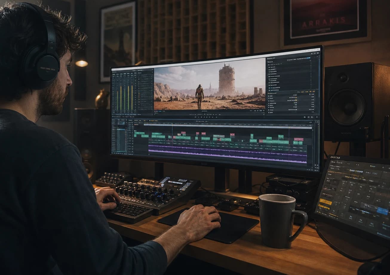 Contrôle final mix sound design vidéo IA, analyse spectre et lecture mobile