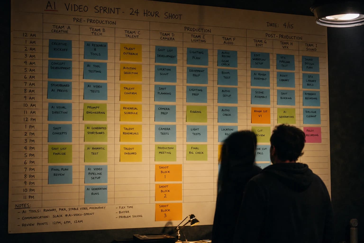 Typical tree and shot sheets for an AI video sprint, versioning and statuses per folder