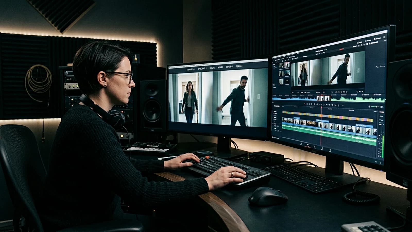 Revue de raccord au montage avec corrections plan par plan pour continuité film IA