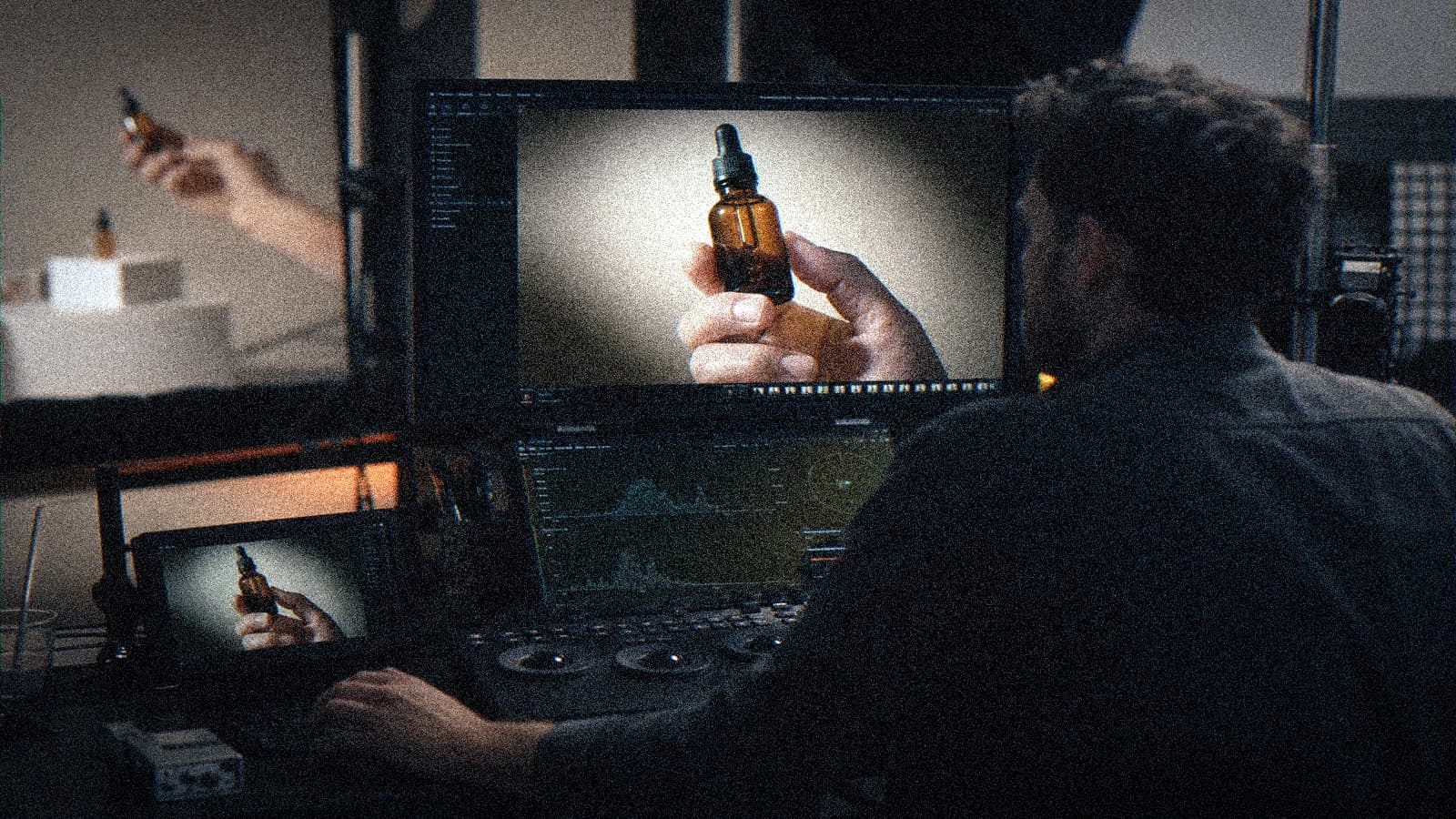 Post-production packshot main, ombres de contact et étalonnage