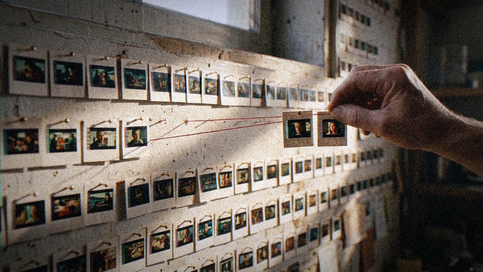 Mur d'atelier couvert de photogrammes imprimés épinglés en rangées pour la continuité d'une série animée IA