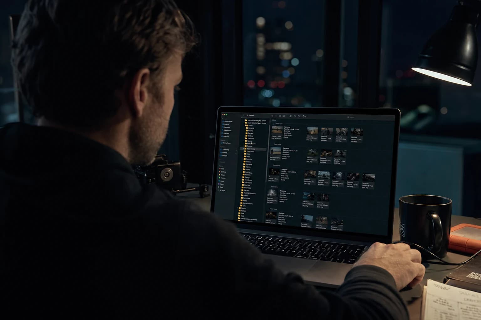 AI video grading with scopes and timeline on a post-production station