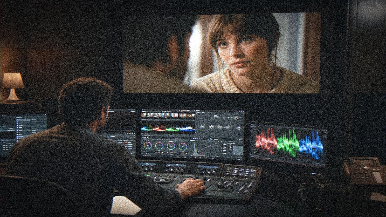 Post-production, scopes et référence couleur pour Scène dialogue à deux : raccords regard et lumière en IA