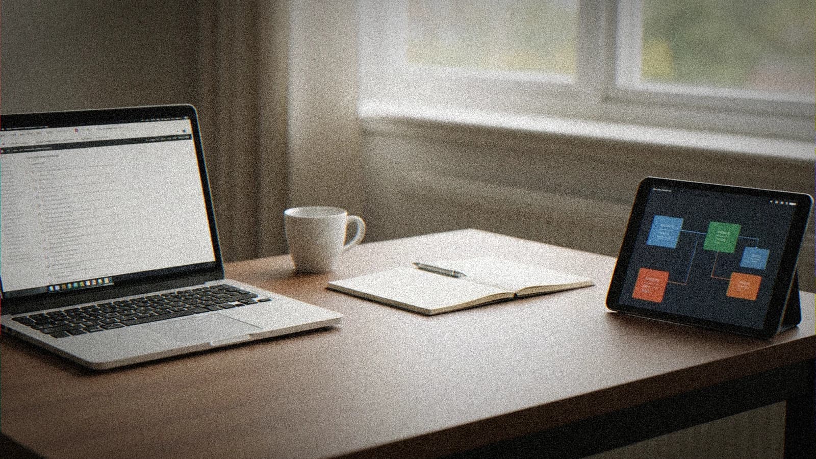 Side-by-side comparison, a Final Draft page on the left, a ScreenWeaver workflow graph on the right, post-production desk