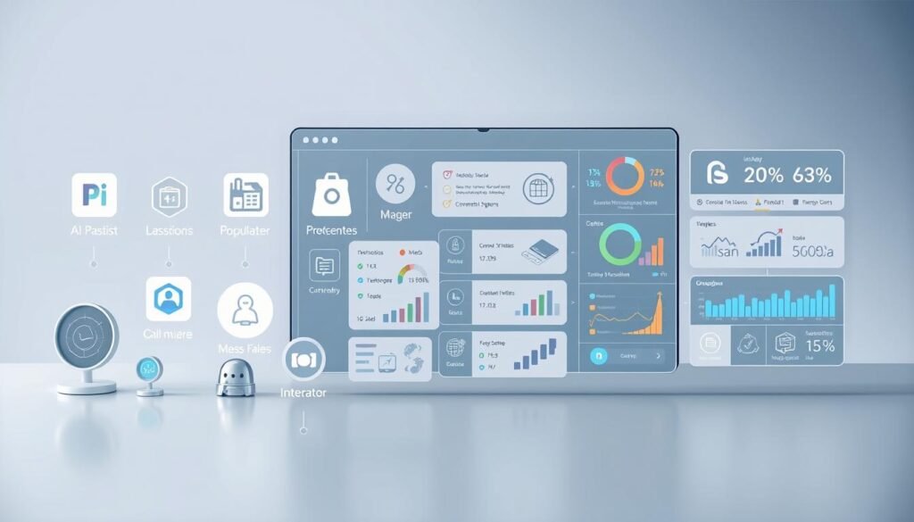 A detailed comparison of state-of-the-art AI productivity tools, showcased in a well-lit, high-resolution image. The foreground features several AI assistant icons, icons, and product logos arranged in a sleek, professional layout. The middle ground displays interactive widgets, charts, and data visualizations that highlight the key features and capabilities of each tool. The background depicts a clean, minimalist workspace with a subtle gradient, conveying a sense of focus and efficiency. The overall composition strikes a balance between visual appeal and informative content, making it an ideal illustration for the "Comparison of the best AI assistant tools" section.
