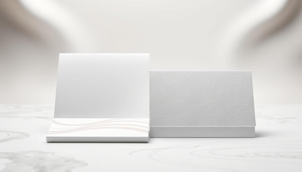 A high-quality, professional-looking product design print-on-demand image. The foreground depicts a sleek, minimalist product design with smooth, flowing lines and a balanced, symmetrical composition. The middle ground showcases a range of printing techniques, including embossing, foil stamping, and offset printing, highlighting the versatility and attention to detail in the design. The background features a soft, neutral color palette with subtle textures, creating a sophisticated and elegant atmosphere. The lighting is soft and diffused, accentuating the depth and dimensionality of the design elements. The overall mood is one of refinement, creativity, and optimized quality.