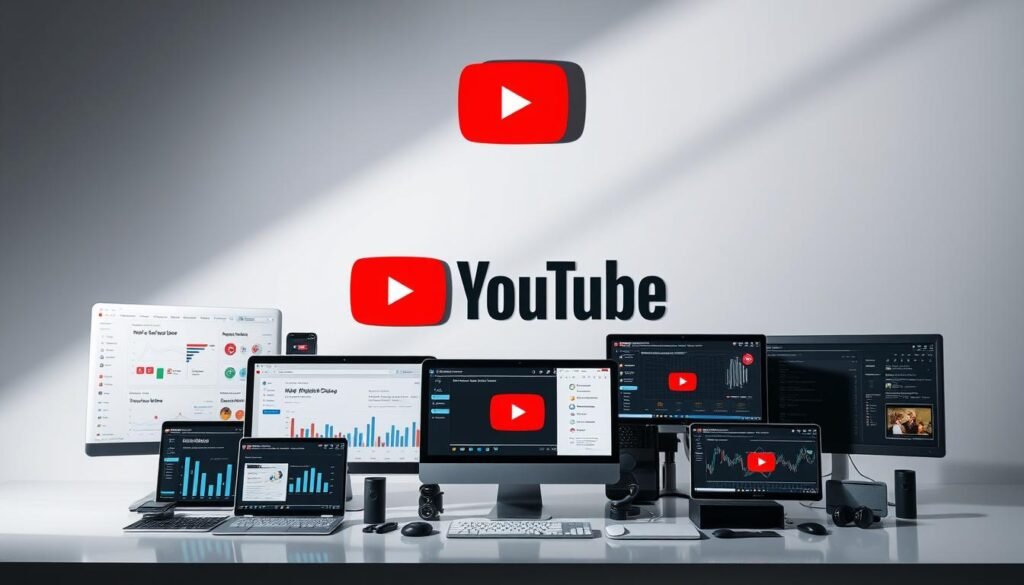 A professional and highly advanced video SEO toolkit set against a sleek, minimalist backdrop. In the foreground, a collection of cutting-edge tools and software prominently displayed - analytics dashboards, keyword research utilities, video optimization suites. The middle ground features a stylized YouTube logo and subtle iconography hinting at the platform's advanced features. The background is a muted, gradient-based palette evoking a sense of technological sophistication. Crisp, directional lighting casts dramatic shadows, heightening the sense of a comprehensive, high-powered video SEO solution. The overall composition conveys a fusion of utility and elegance, perfectly suited to illustrate the section on leveraging YouTube's advanced capabilities for improved search visibility and engagement.